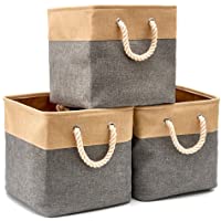 EZOWare Cajas de Almacenaje- 3 Pcs Cesta Organizador Cubos de Tela Plegable con Manijas para Hogar- Oficina- Estanterías…